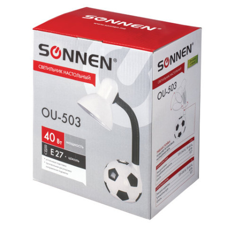 Настольная лампа / светильник SONNEN OU-503, на подставке, цоколь Е27, "Мяч", белый, 236675