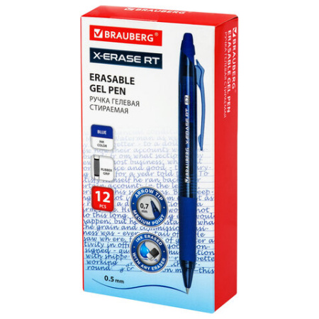Ручка гелевая стираемая автоматическая BRAUBERG "X-ERASE RT", СИНЯЯ, пишущий узел 0,7 мм, линия письма 0,5 мм, 144423