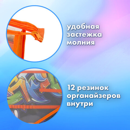 Папка для труда BRAUBERG А4, 2 отделения, пластик, молния сверху, органайзер, "Graffitti", 229132