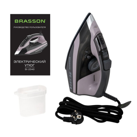 Утюг паровой BRASSON (БРАССОН) SI-2340, 2700 Вт, керамика, автоотключение, антикапля, ШНУР 2,8 м, самоочистка, графит/розовый, 458310