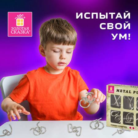 Головоломки металлические ЗОЛОТАЯ СКАЗКА (уровень сложности "НОВИЧОК"), набор 6 штук, 662087