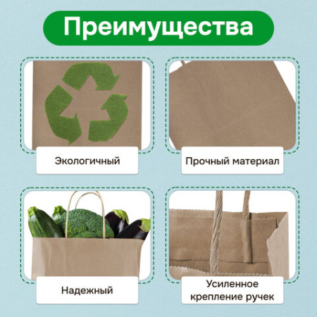 Крафт-пакет бумажный 24х14х28 см, КОМПЛЕКТ 50 шт., крученые ручки, плотность 90 г/м2, LAIMA ECO CRAFT, 609685