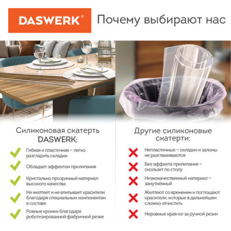 Коврик-подкладка, скатерть ПВХ прозрачная, гибкое/мягкое стекло, 120х75 см, 0,8 мм, DASWERK (ДАСВЕРК), 607879