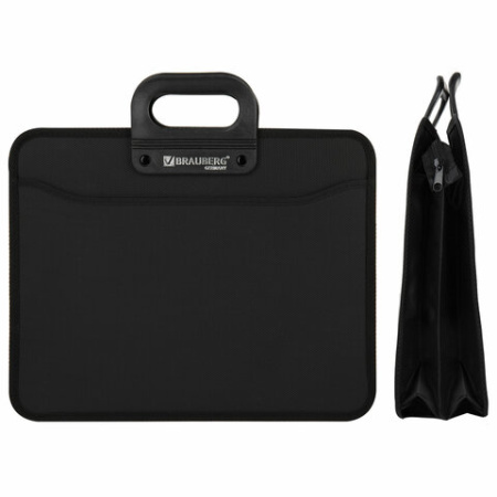 Папка-портфель пластиковая BRAUBERG "ПРЕМЬЕР" А4 (390х315х120 мм) 3 отделения, фактура "бисер", черная, 223082