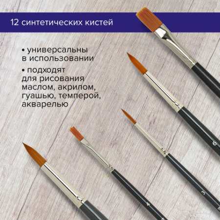 Кисти художественные набор 12 шт., в черной скрутке, синтетика, BRAUBERG ART CLASSIC, № 0-14, 200969
