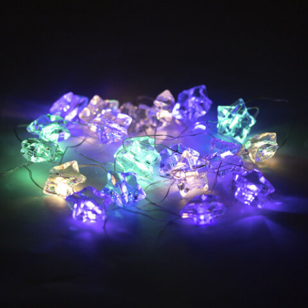 Электрогирлянда-нить комнатная 2 м, 20 LED, с насадками, вид: "Звёзды", мультицветная, на батарейках, ЗОЛОТАЯ СКАЗКА, 592477