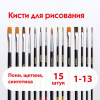 Кисти ПИФАГОР, набор 15 шт. (ПОНИ - 9 шт., СИНТЕТИКА - 4 шт., ЩЕТИНА - 2 шт., круглые, плоские), блистер, 200504