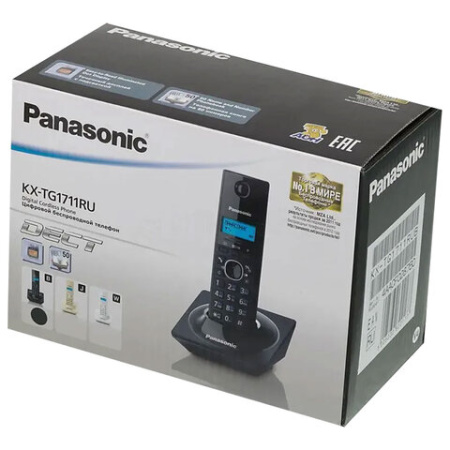 Радиотелефон PANASONIC KX-TG1711RUB, память на 50 номеров, АОН, повтор, часы/будильник, чёрный