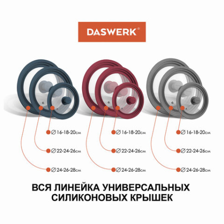 Крышка для любой сковороды и кастрюли универсальная 3 размера (22-24-26 см) антрацит, DASWERK (ДАСВЕРК), 607586
