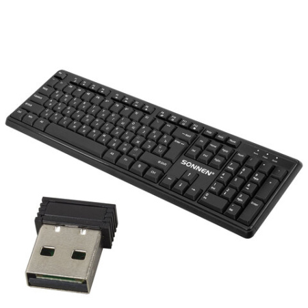 Клавиатура беспроводная бесшумная, USB, 104 клавиши, SONNEN 1065, черная, 513951