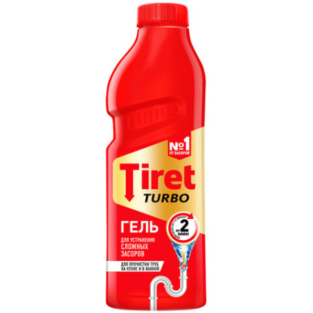 Средство для прочистки канализационных труб 1 л, TIRET (Тирет) "Turbo", гель, 8147377