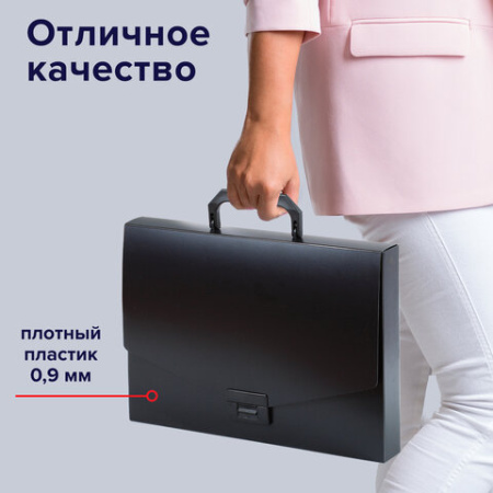 Папка-портфель пластиковая BRAUBERG "Energy" А4 (330х256х32 мм), без отделений, черная, 221202