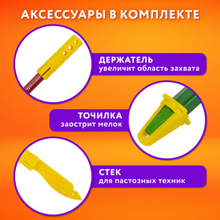 Пастель масляная восковые мелки утолщенные 48 цвета с точилкой, держателем и стеком, BRAUBERG PREMIUM, 272714