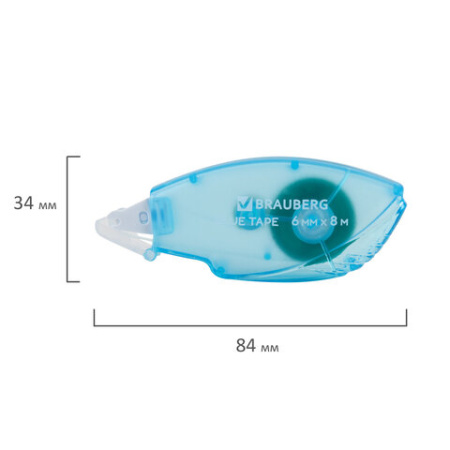 Клей-лента BRAUBERG STANDARD, 6 мм х 8 м, корпус матовый голубой, блистер, 273027