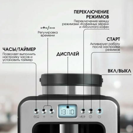 Кофеварка капельная с кофемолкой BQ (БИ-КЬЮ) CM7001, 600 Вт, объем 0,6 л, поддержание температуры, 86199509