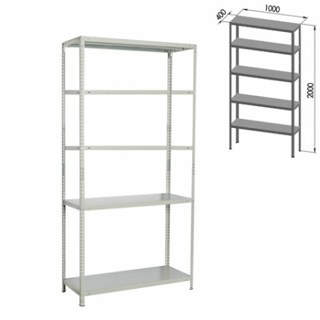 Стеллаж металлический BRABIX "MS Plus-200/40-5", 2000х1000х400 мм, 5 полок, регулируемые опоры, 291109, S241BR164502