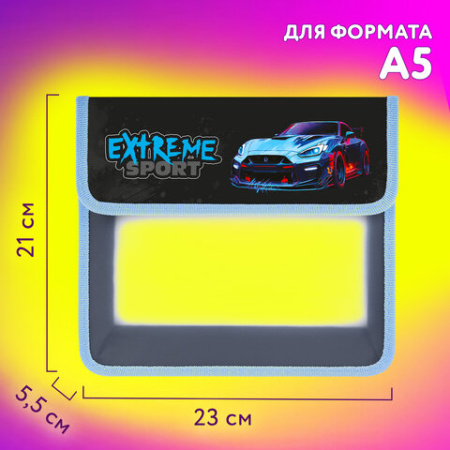 Папка для тетрадей ЮНЛАНДИЯ А5, пластик, 2 отделения, клапан на липучке, "Экстрим", 272190