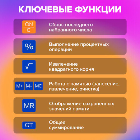 Калькулятор настольный BRAUBERG DIGITAL-12-BL (151х152 мм), 12 разрядов, двойное питание, СИНИЙ, 272969