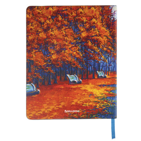 Тетрадь А5 (168х208 мм), 80 л., сшивка, клетка, под кожу, BRAUBERG VISTA, "Autumn", 403927