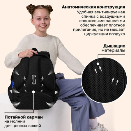 Ранец BRAUBERG FIT, 2 отделения, "Золотые бабочки", 38х27х14 см, 274383