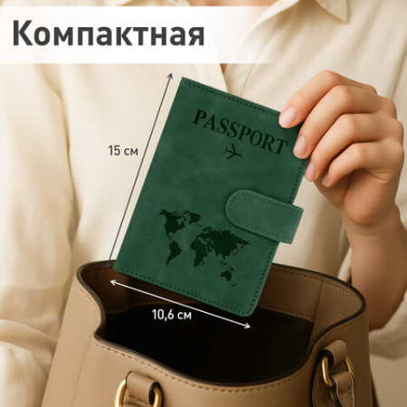 Обложка для паспорта и документов с защитой от считывания, 9 карманов, магнит, экокожа, зеленая, BRAUBERG, 238758