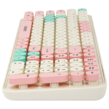 Клавиатура беспроводная USB, 105 клавиш, SONNEN K303PM, слоновая кость / розовый / мятный, 513977