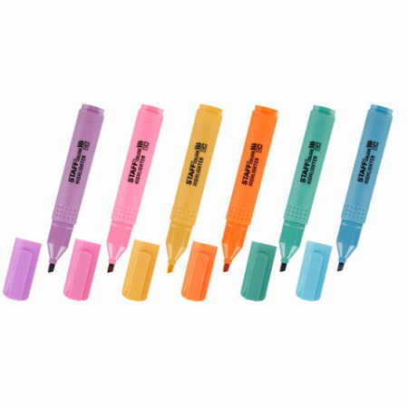 Набор текстовыделителей 6 ПАСТЕЛЬНЫХ ЦВЕТОВ, АССОРТИ, STAFF College "STICK PASTEL", линия письма 1-4 мм, скошенный наконечник, 152532