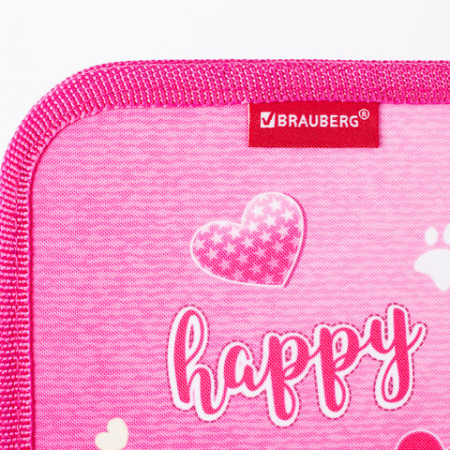 Пенал BRAUBERG, 1 отделение, 1 откидная планка, полиэстер, 21х14 см, "Happy kitten", 270308