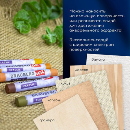 Пастель сухая художественная BRAUBERG ART CLASSIC, 12 цветов, ЗЕМЛЯНЫЕ ТОНА, круглое сечение, 181457