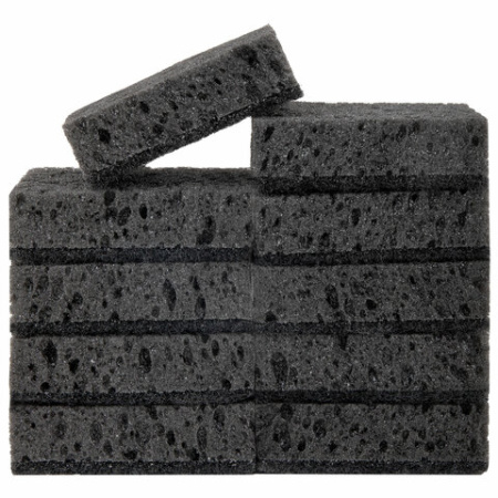 Губки для посуды 9,8х6,6х3 см, КОМПЛЕКТ 10 шт., SQUARE BLACK, КРУПНОПОРИСТЫЙ поролон с абразивным слоем, LAIMA, 608648