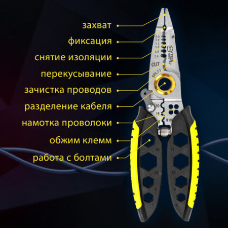 Плоскогубцы многофункциональные 25 в 1, 185 мм, нержавеющая сталь AISI420, ГРАНДМАСТЕР, PL-185, 671262