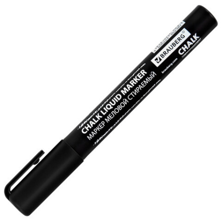 Маркер меловой CHALK LIQUID MARKER, ЧЕРНЫЙ, 3 мм, стираемый, BRAUBERG "CHALK", 152600