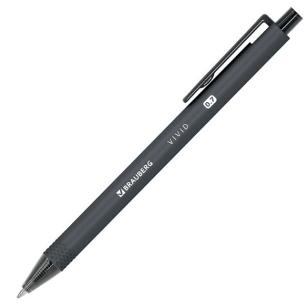 Ручка шариковая автоматическая BRAUBERG "VIVID", корпус soft-touch, СИНЯЯ, пишущий узел 0,7 мм, линия письма 0,35 мм, 144407