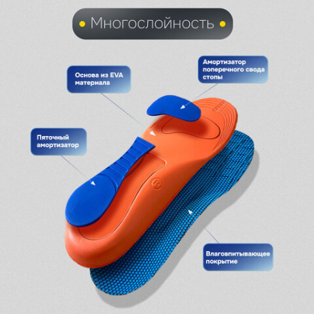Стельки для обуви с супинатором АНАТОМИЧЕСКИЕ, материал EVA PRO, размер RU 34-39 / EU 35-40, с линиями выреза, SHEGRA (ШЕГРА), 700772