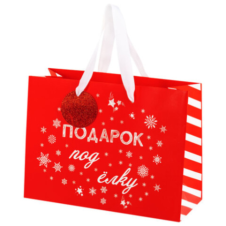 Пакет подарочный (1 шт.) новогодний, 27х11х20 см, "Новогодний подарок", ламинация, ассорти, ЗОЛОТАЯ СКАЗКА, 592449