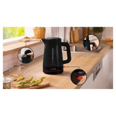 Чайник BOSCH TWK3M123, 1,7 л, 2400 Вт, закрытый нагревательный элемент, пластик, черный