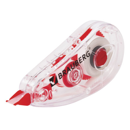Корректирующая лента BRAUBERG RED POWER, 5 мм х 6 м, корпус прозрачный, механизм перемотки, европодвес, 220641