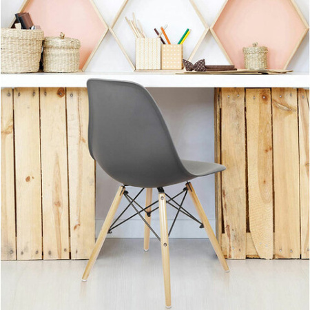 Стулья BRABIX "Eames CF-010", КОМПЛЕКТ 4 шт., пластик серый, опоры дерево/металл, 532632