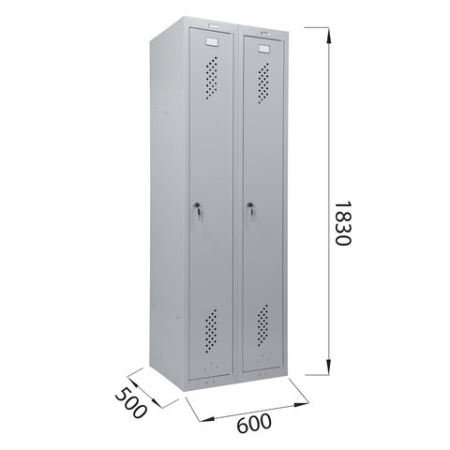 Шкаф металлический для одежды BRABIX "LK 21-60", УСИЛЕННЫЙ, 2 секции, 1830х600х500 мм, 32 кг, 291126, S230BR402502