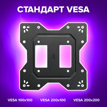 Кронштейн-крепление для ТВ настенный, до 30 кг, VESA 100х100-200х200, 23"-43", черный, SONNEN, 455947