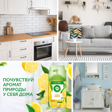 Сменный баллон 250 мл, AIRWICK "Лимон и женьшень", для автоматических освежителей, универсальный