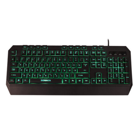 Клавиатура проводная SONNEN KB-7700, USB, 104 клавиши + 10 программируемых клавиш, RGB, черная, 513512