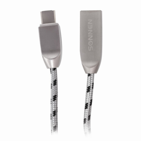 Кабель USB 2.0 – Type-C, 1 м, SONNEN Premium, медь, передача данных и быстрая зарядка, 513127