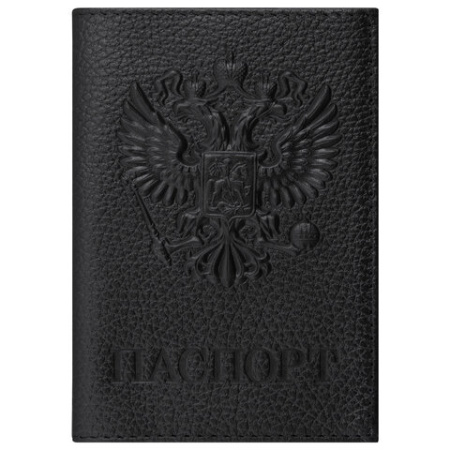 Обложка для паспорта натуральная кожа флоттер, "Герб", черная, BRAUBERG, 237198