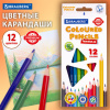 Карандаши цветные BRAUBERG PREMIUM, 12 цветов, трехгранные, грифель 3 мм, 181661