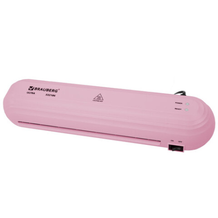 Ламинатор BRAUBERG ULTRA PM235P, РОЗОВЫЙ, формат A4, толщина пленки 60-150 мкм, скорость 30 см/мин, 532186