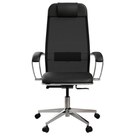 Кресло офисное МЕТТА "ErgoLife" Comfort, хром, сиденье мягкое, ткань-сетка/экокожа, черное