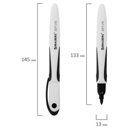 Маркер стираемый для белой доски ЧЕРНЫЙ, BRAUBERG "SOFT LITE", 3 мм, резиновая вставка, 152103