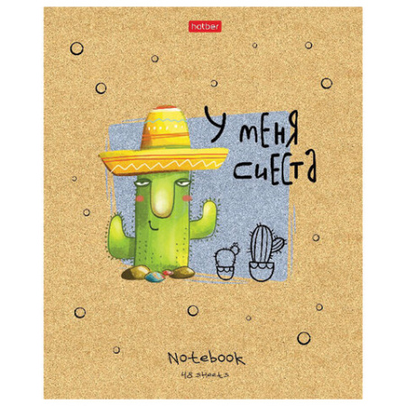Тетрадь А5 48 л. HATBER скоба, клетка, матовая ламинация, "Мой друг Кактус" (микс в спайке), 074454, 48Т5лВ1
