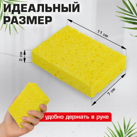 Губки для посуды 110х70х20 мм, ЦЕЛЛЮЛОЗНЫЕ, КОМПЛЕКТ 5 штук, желтые, LAIMA, 700259